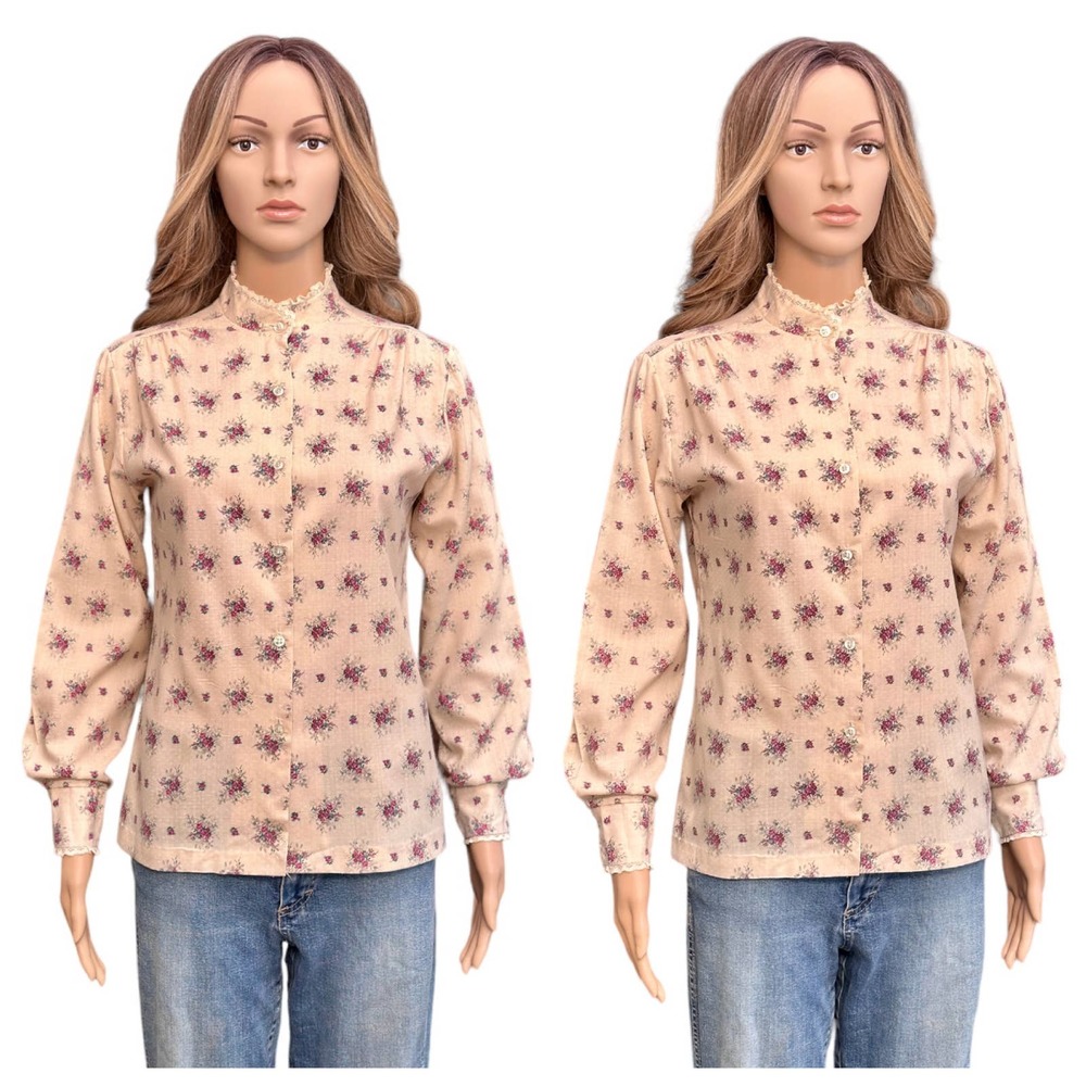 Vintage 70s Land n Sea Prairie Cottage Western Floral lace cream blouse Small 34 - Picture 7 of 12